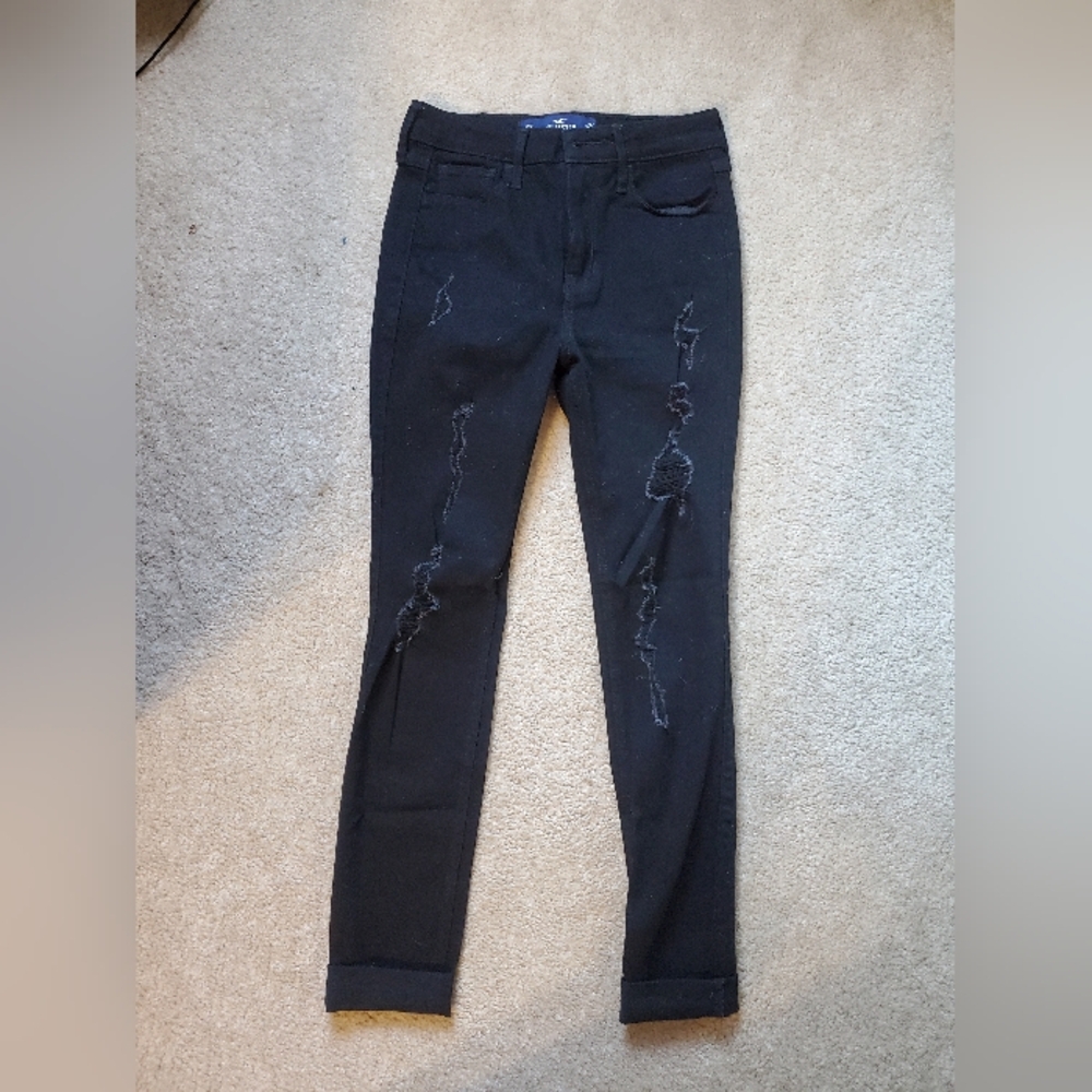 Hollister high rise skinny jeans black distressed size 0S